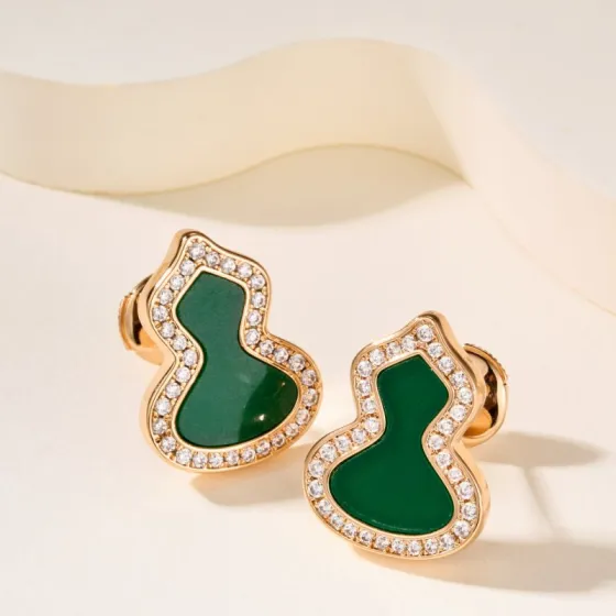 Qeelin Wulu earrings rose gold with diamond accents available in green malachite red carnelian and white mother-of-pearl inlay options large size