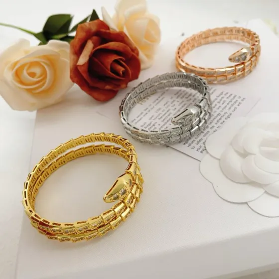 Bvlgari Serpenti Viper bracelet Yellow gold rose gold silver-toned metal with clear diamond-like pave stones 17cm