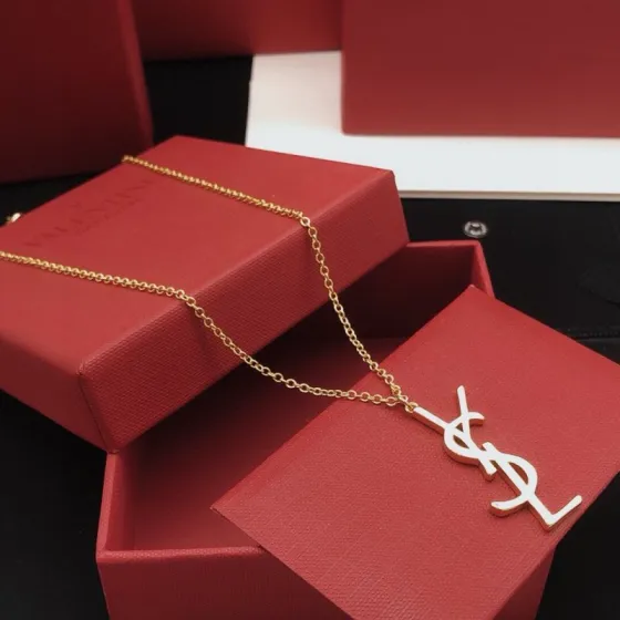 Saint Laurent Cassandre Monogram Pendant Necklace necklace Gold-tone metal no gemstones 45cm