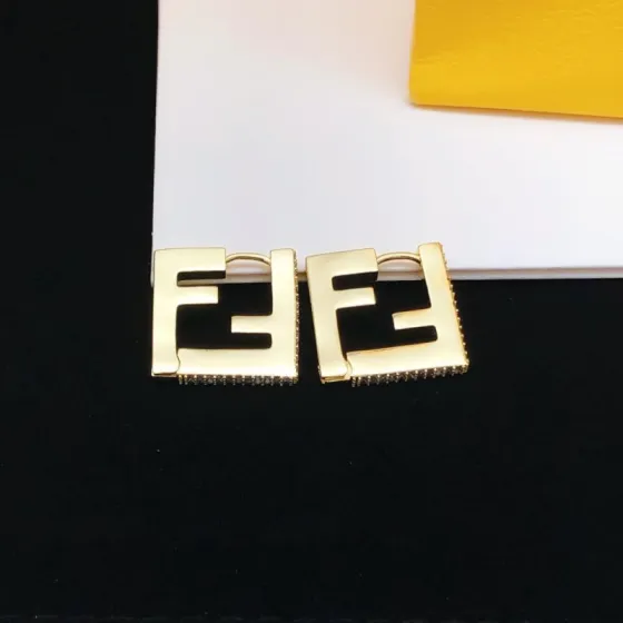 Fendi FF Logo Hoop Earrings earrings gold-tone metal with clear pave crystals 2cm diameter