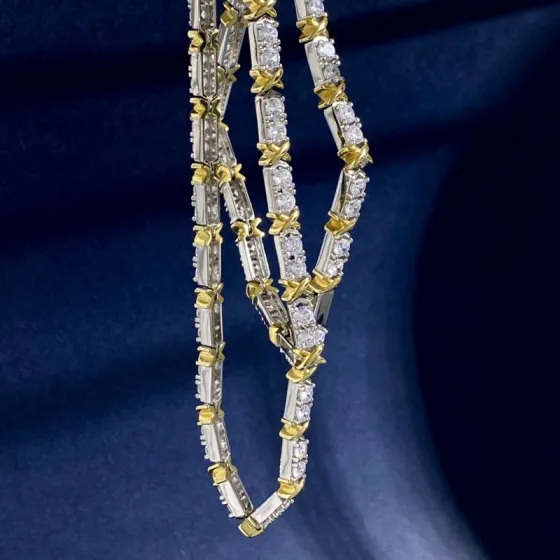 Tiffany X Link necklace Two-tone sterling silver and gold-plated metal with clear round-cut cubic zirconia stones 18 inches