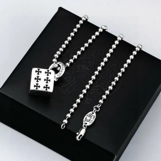 Chrome Hearts Cross Dice Pendant Necklace necklace Sterling silver with black enamel cross detailing 20 inches