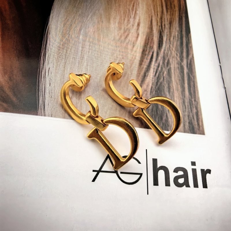 Dior CD Logo Drop Earrings earrings antique gold tone metal no gemstones 2 5cm drop length