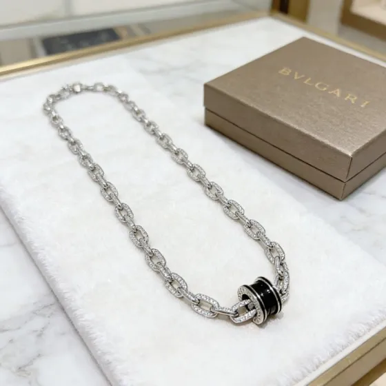 Bvlgari B zero1 necklace Silver-toned metal with black ceramic and clear diamond accents 50cm