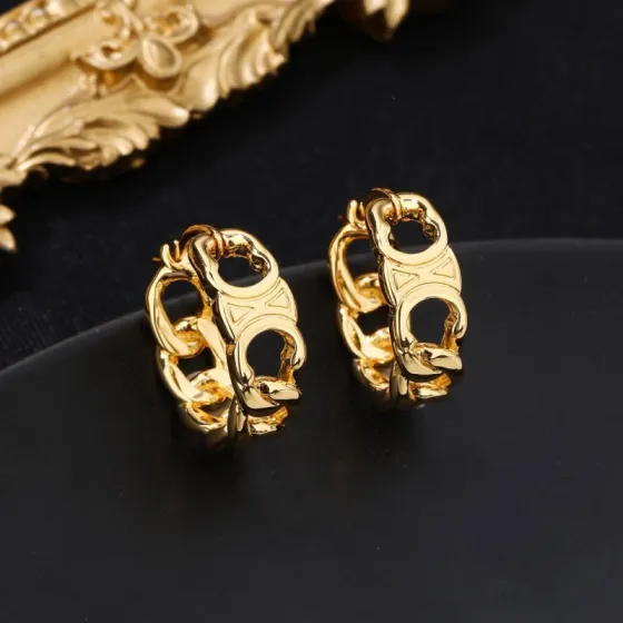 Celine Triomphe Chain Hoop Earrings earrings gold-tone metal no gemstones 2cm diameter