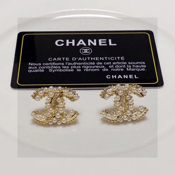 Chanel CC Logo Pearl Stud Earrings earrings gold-tone metal with white faux pearls 1 5cm width per earring