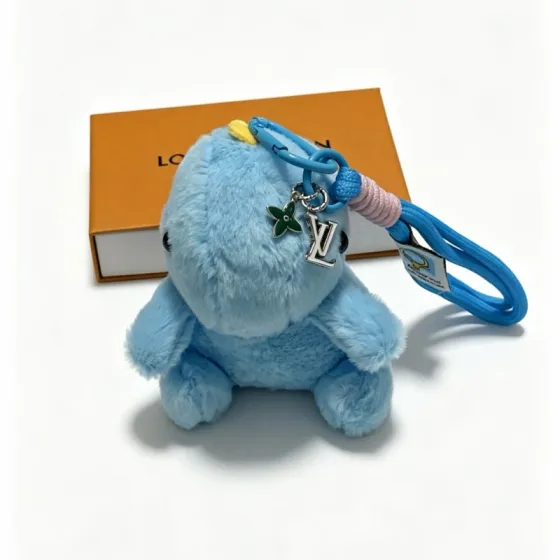Louis Vuitton Anger Forest Plush Charm pendant light blue plush silver-tone metal green enamel pink cord accent yellow accent 12cm strap length