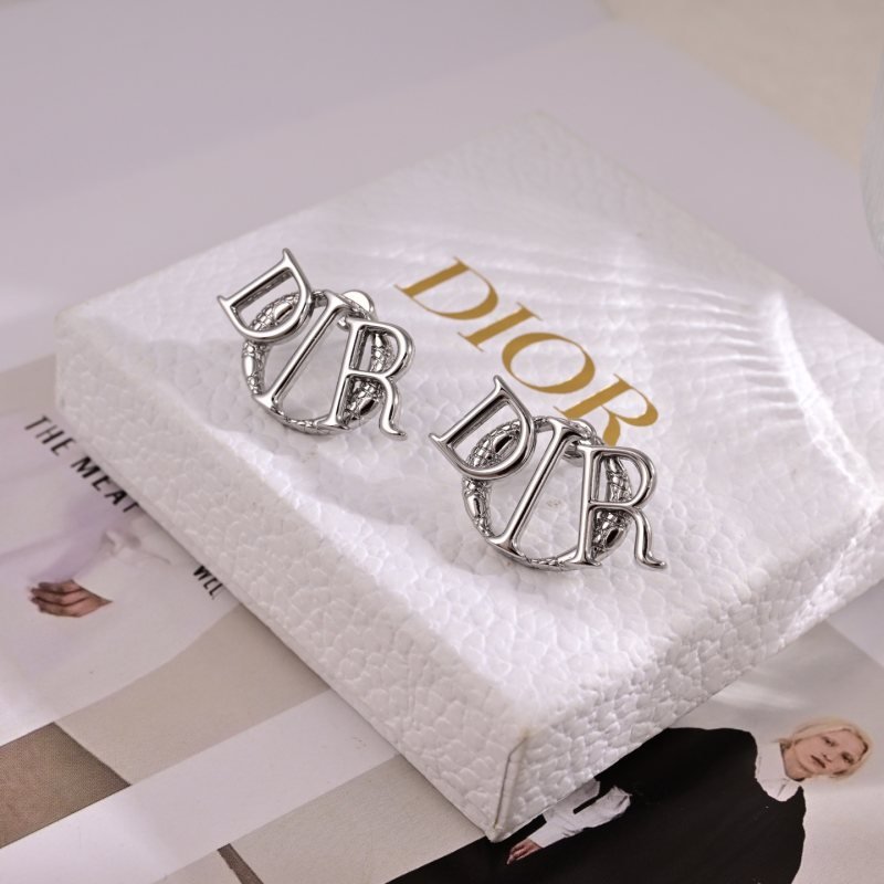 Dior Dio r evolution Logo Stud Earrings earrings silver-toned metal with textured silver detailing 1 5cm diameter