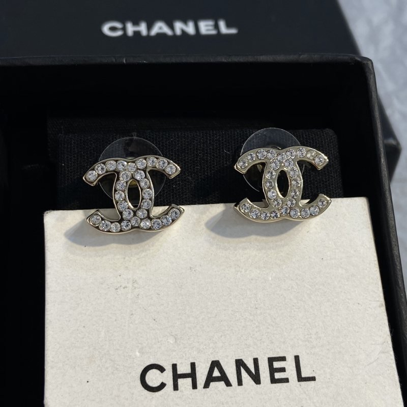 Chanel CC Logo Crystal Stud Earrings earrings Silver-toned metal with clear faceted crystals 1 2cm stud diameter