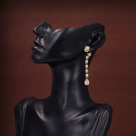 Celine Crystal Drop Long Earrings earrings gold-tone metal with clear faceted crystals 4 5cm drop length