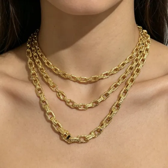 Saint Laurent Textured Chain Link necklace gold-tone metal with black enamel accents 60cm