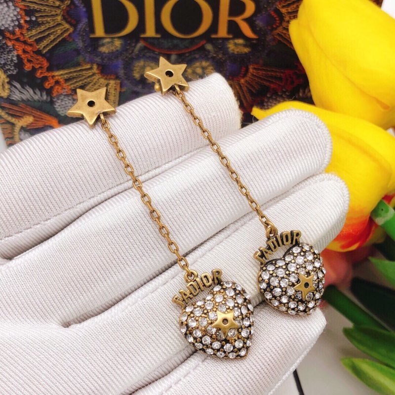 Dior J ADIOR Star Heart Drop Earrings earrings antique gold-tone metal with clear crystal accents 6cm drop length