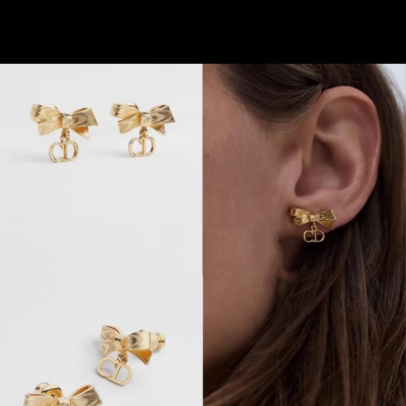 Dior CD Logo Bow Drop Stud Earrings earrings gold-tone metal 1 2cm drop length