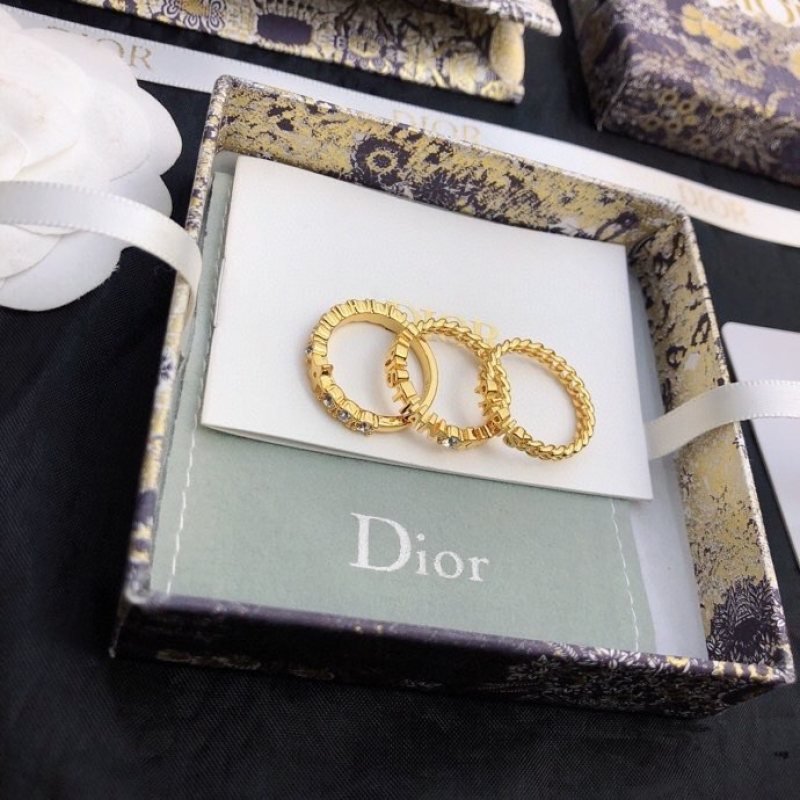 Dior Dio r evolution Stackable Ring Set ring Gold-tone metal with clear crystal accents US 7