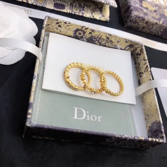 Dior Dio r evolution Stackable Ring Set ring Gold-tone metal with clear crystal accents US 7