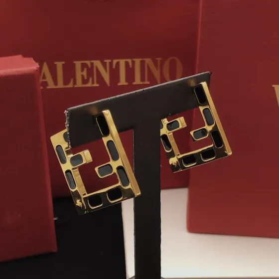 Fendi FF Logo Hoop Earrings earrings gold-tone metal with black enamel inlay 3cm square