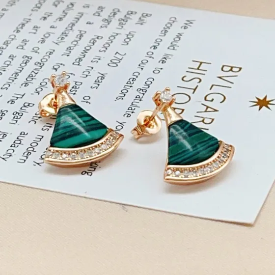 Bvlgari Divas Dream earrings Rose gold with green malachite and clear diamond accents 1 6cm drop length