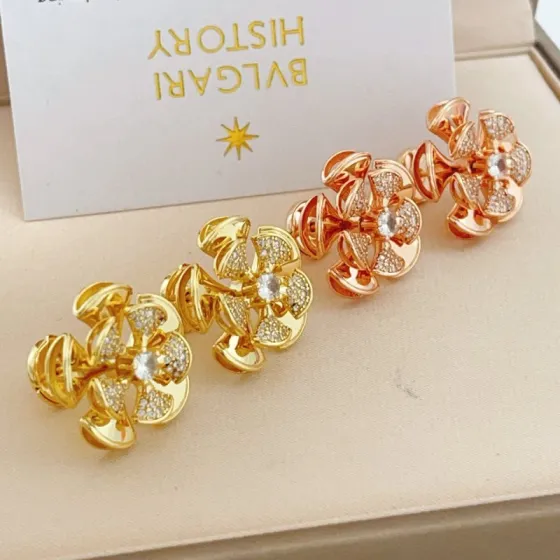 Bvlgari Divas Dream earrings Yellow gold rose gold with clear diamond accents 1 5cm diameter