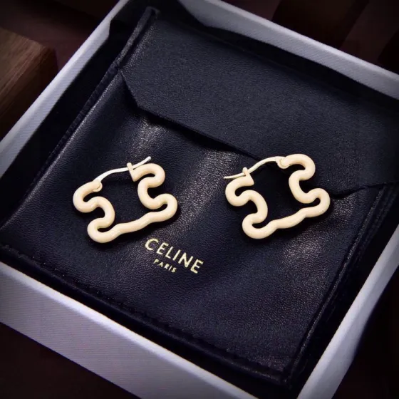 Celine Triomphe Enamel Wavy Hoop Earrings earrings Gold-tone brass metal with cream enamel light blue enamel pink enamel options 2 5cm hoop diameter