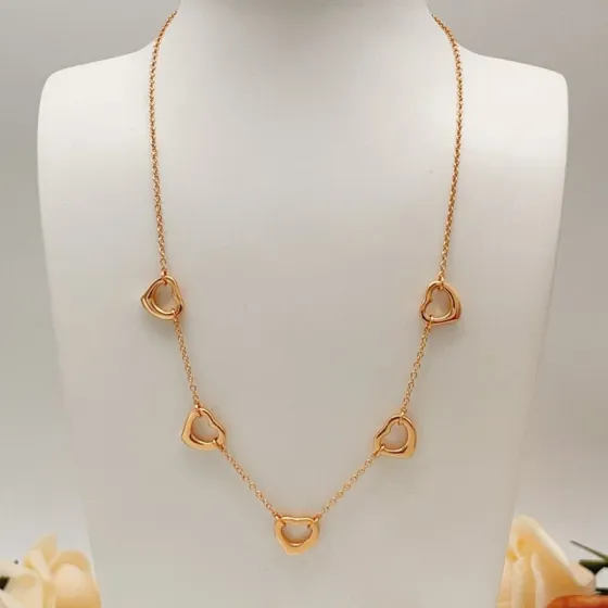 Tiffany Co Open Heart necklace Rose gold metal no gemstones 45cm