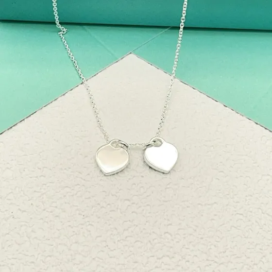 Tiffany Co Return to Tiffany Double Heart Tag necklace sterling silver with red enamel 16 inches