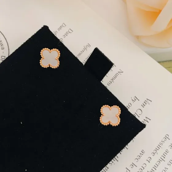Van Cleef Arpels Sweet Alhambra earrings Rose gold with white mother-of-pearl 9mm motif diameter