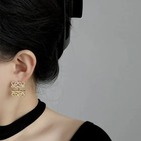 Loewe Anagram Double Logo Drop Earrings earrings Gold-tone metal with clear pave crystals silver-tone metal with clear pave crystals 2 5cm drop length