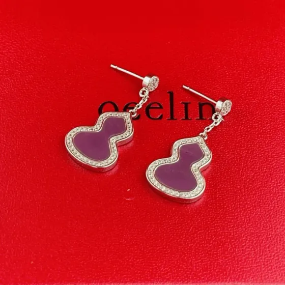 Qeelin Wulu earrings 18K white gold purple gemstone clear diamond accents 1 5cm drop length