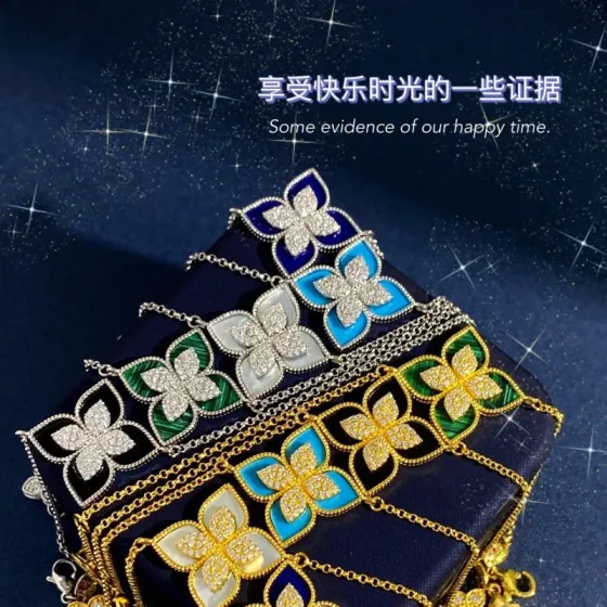 Roberto Coin Princess Flowers necklace Yellow gold white gold with pave diamonds accented with malachite lapis lazuli turquoise mother-of-pearl and black onyx 45cm