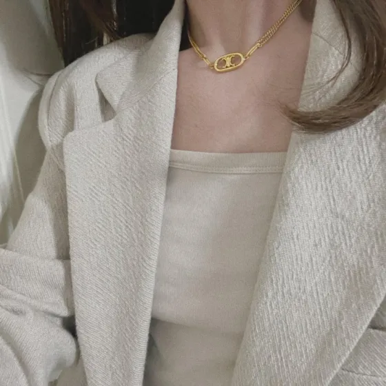 Celine Triomphe Oval Chain Necklace necklace gold-tone metal 40cm