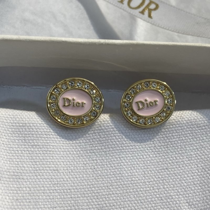 Dior Dior Logo Oval Stud Earrings earrings gold-tone metal light pink enamel clear crystal accents 1 2cm diameter