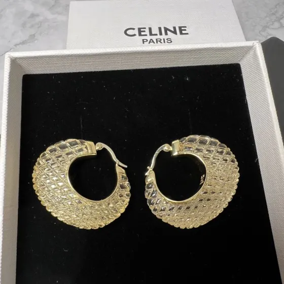 Celine Textured Resin Hoop earrings Gold-tone metal with champagne textured resin 4cm diameter