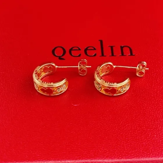 Qeelin Wulu earrings 18k rose gold red enamel clear diamond 10mm hoop diameter