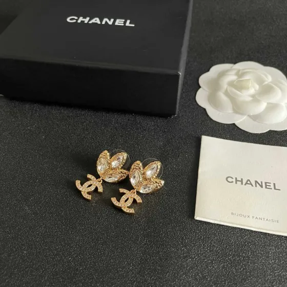 Chanel CC Logo Tulip Crystal Drop Earrings earrings gold-tone metal with clear faceted crystals 2 5cm drop length
