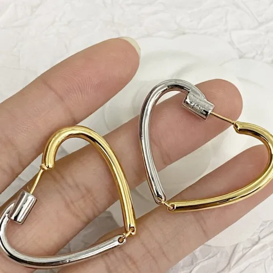Celine Heart Hoop Earrings earrings Two-tone gold and silver metal no gemstones 4cm hoop diameter
