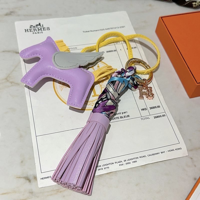 Hermes Rodeo Pegase Tassel Bag Charm pendant Lilac purple lambskin gray lambskin wings yellow lambskin mane tail multicolor purple blue white black silk twill rose gold plated metal hardware 12cm total length