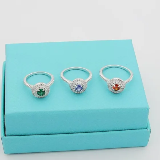 Tiffany Soleste ring silver-toned metal with white diamond accents featuring green blue and orange center gemstones 7