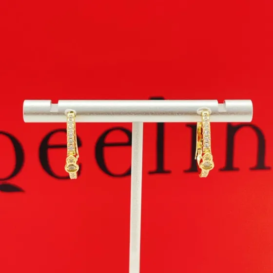 Qeelin Wulu earrings 18K yellow gold with clear diamond accents 15mm hoop diameter