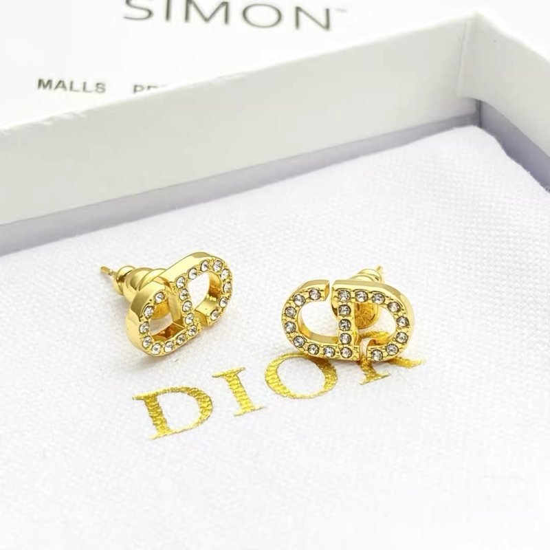 Dior Petit CD earrings gold-tone metal with clear crystal accents 1 2cm stud diameter