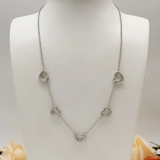 Tiffany Co Open Heart necklace sterling silver 18k yellow gold 18k rose gold no gemstones 18 inches