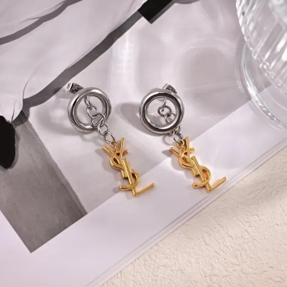 Saint Laurent Cassandre YSL Logo Drop earrings Two-tone silver-toned and gold-toned metal no gemstones 4 5cm drop length