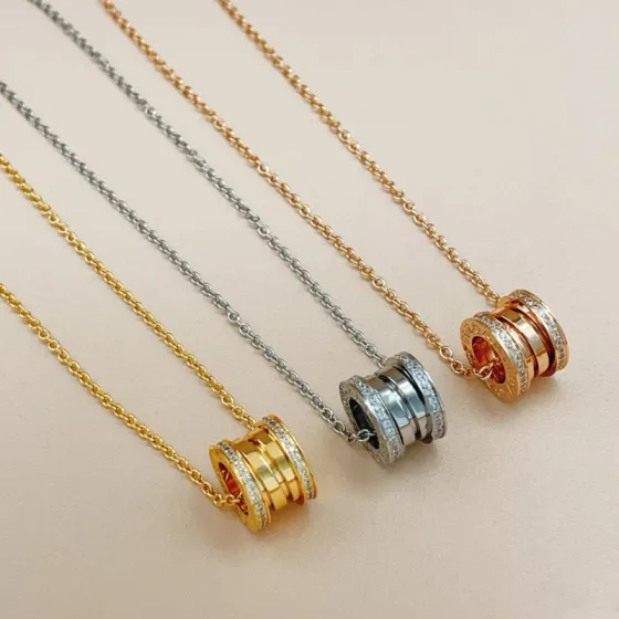 Bvlgari B zero1 necklace Rose gold with clear diamond accents Yellow gold with clear diamond accents Silver-toned white gold with clear diamond accents 45cm