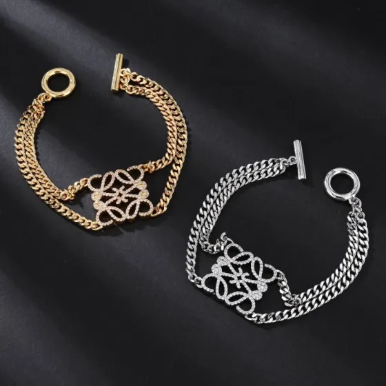 Loewe Anagram bracelet Gold-tone metal with clear pave crystals Silver-tone metal with clear pave crystals 18cm