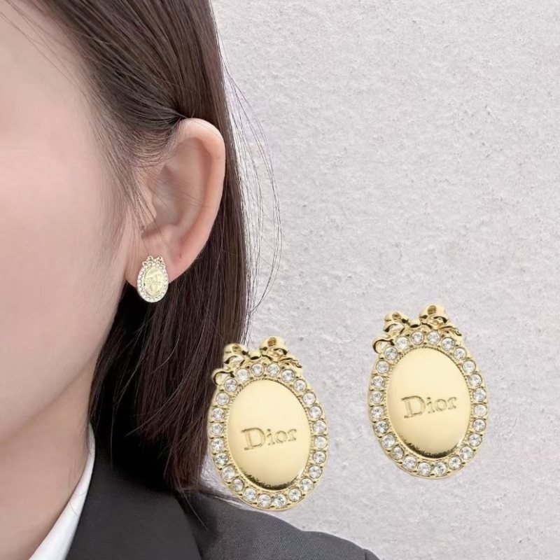Dior Oval Logo Bow Crystal Stud Earrings earrings gold-tone metal with clear crystal accents 1 5cm length