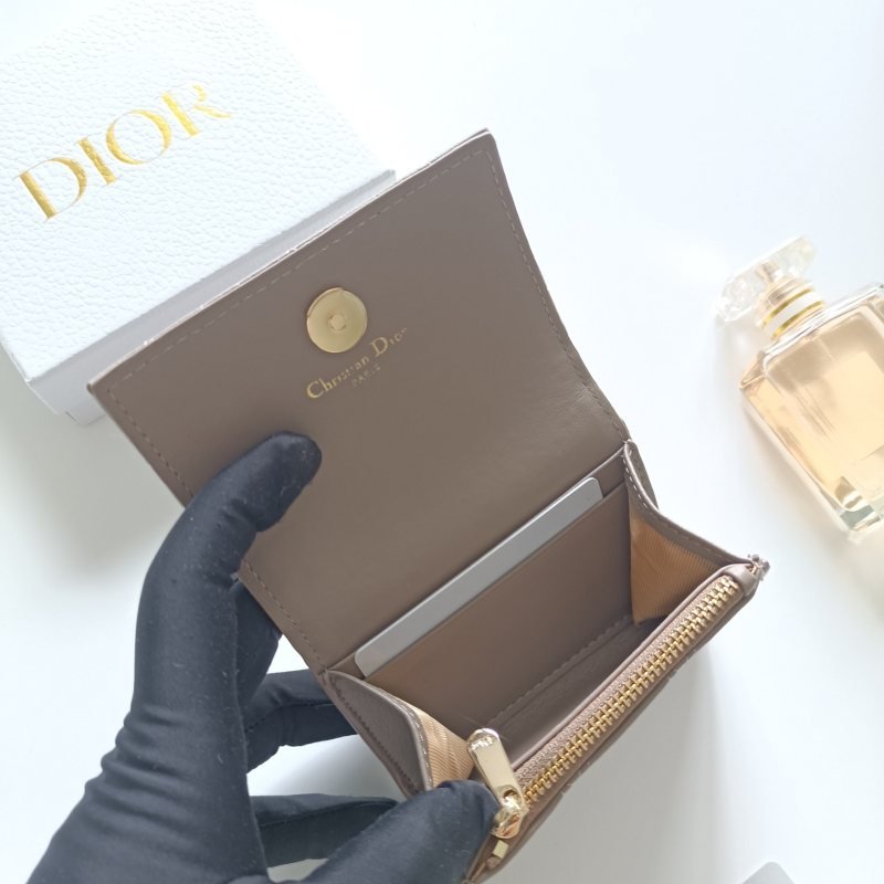 Dior Dior Caro wallet warm taupe grained calfskin leather with gold-tone metal hardware 11x7 5x2 5cm