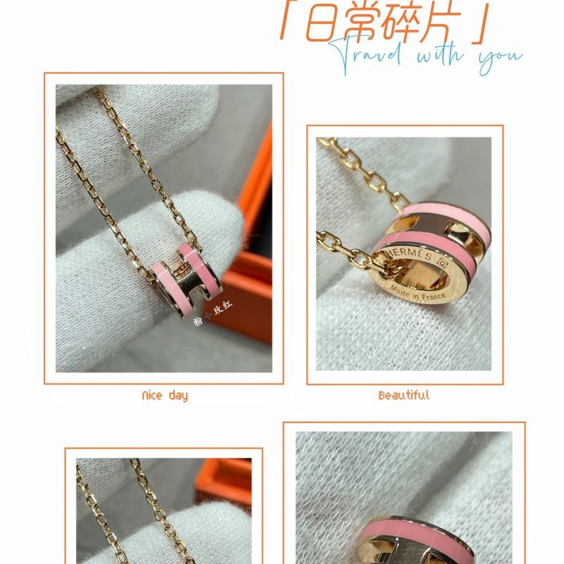 Hermes Mini Pop H necklace rose gold metal with pink enamel 40cm