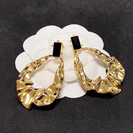 Celine Molten Hoop Drop Earrings earrings gold-tone metal with black rectangular stone accents 4 5cm drop length