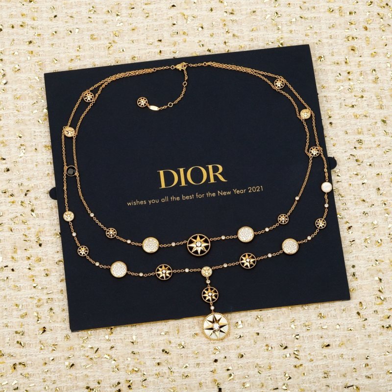 Dior Compass Rose des Vents double-layer long necklace necklace Available in yellow gold rose gold and silver-tone metal set with clear diamonds white mother-of-pearl and black onyx accents 80cm with 5cm extender chain
