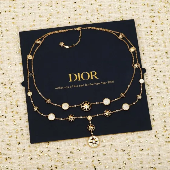 Dior Compass Rose des Vents double-layer long necklace necklace Available in yellow gold rose gold and silver-tone metal set with clear diamonds white mother-of-pearl and black onyx accents 80cm with 5cm extender chain