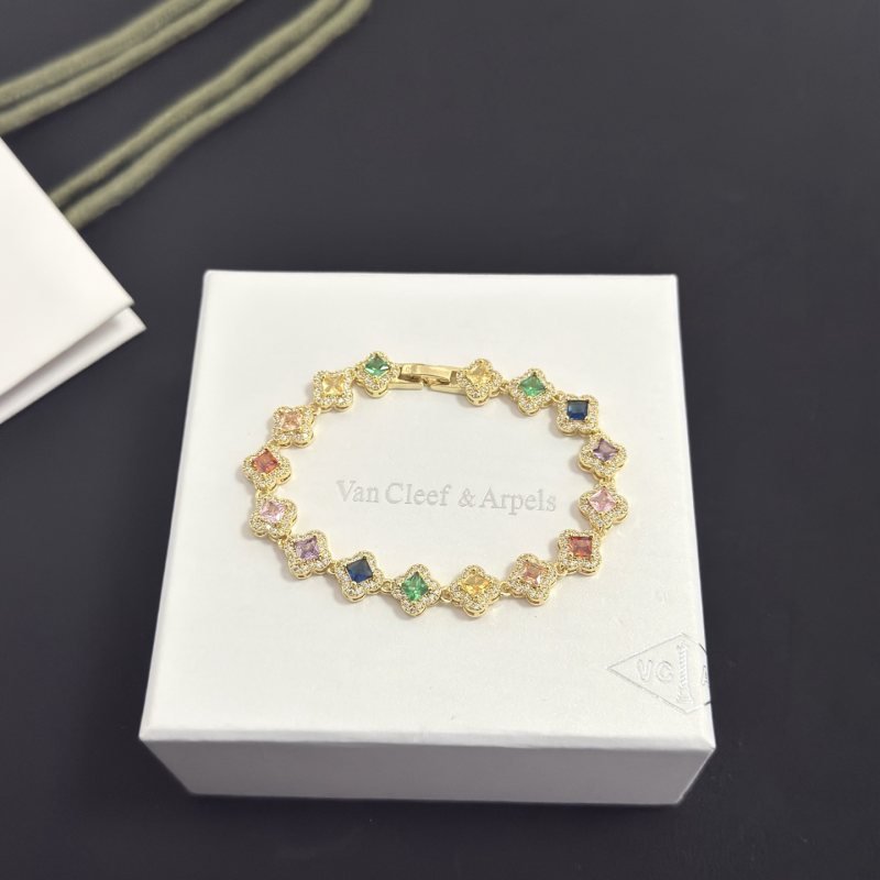 Van Cleef Arpels Alhambra bracelet yellow gold metal with multicolor gemstones and white diamond accents 18cm